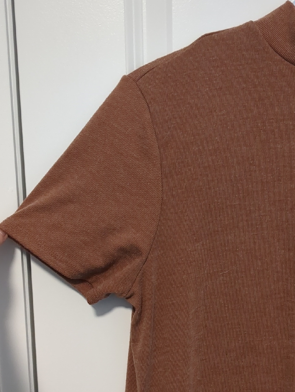 Brown Mock Neck Short Sleeve Dress - Picture 2 of 4